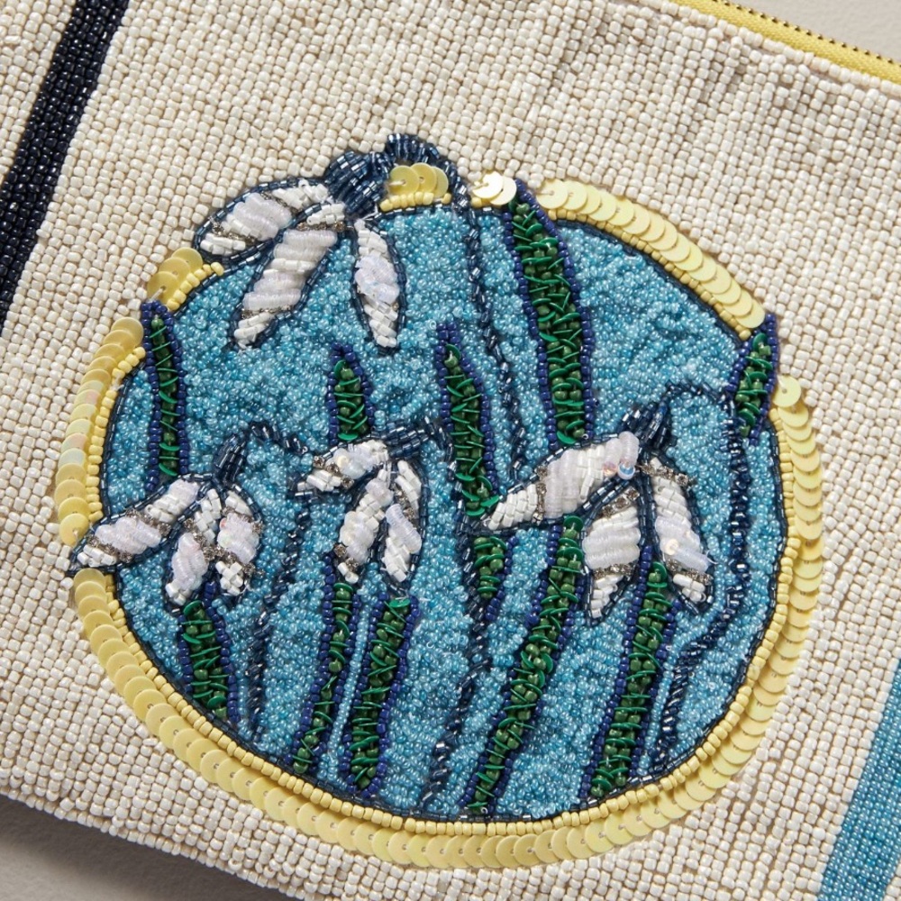 Anthropologie The Fiona Large Beaded Pouch Blue Flower Edition NWT - Picture 15 of 15